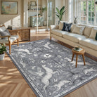 Dorval Washable Vintage Woodland Charcoal Gray Rug Area Rugs Lahome 5' x 7'