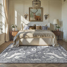 Dorval Washable Vintage Woodland Charcoal Gray Rug Area Rugs Lahome