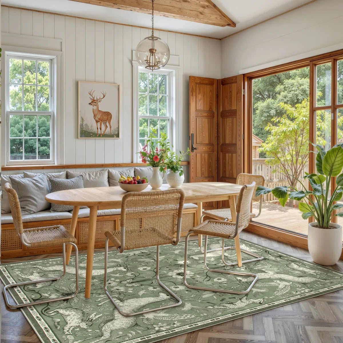 Dorval Washable Vintage Woodland Olive Green Rug Area Rugs Lahome