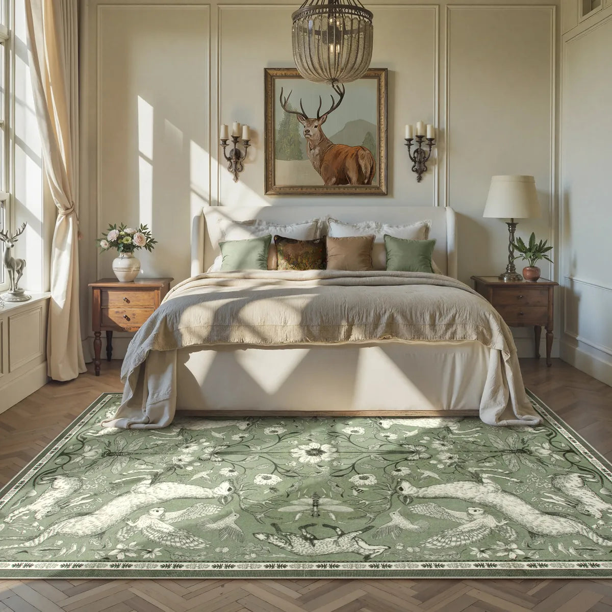 Dorval Washable Vintage Woodland Olive Green Rug Area Rugs Lahome