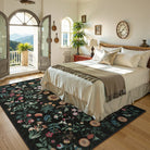 Eclore Washable Boho Botanical Floral Black Rug Area Rugs Lahome