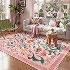 Eira Washable Vintage Floral Medallion Pink Rug Rugs Lahome