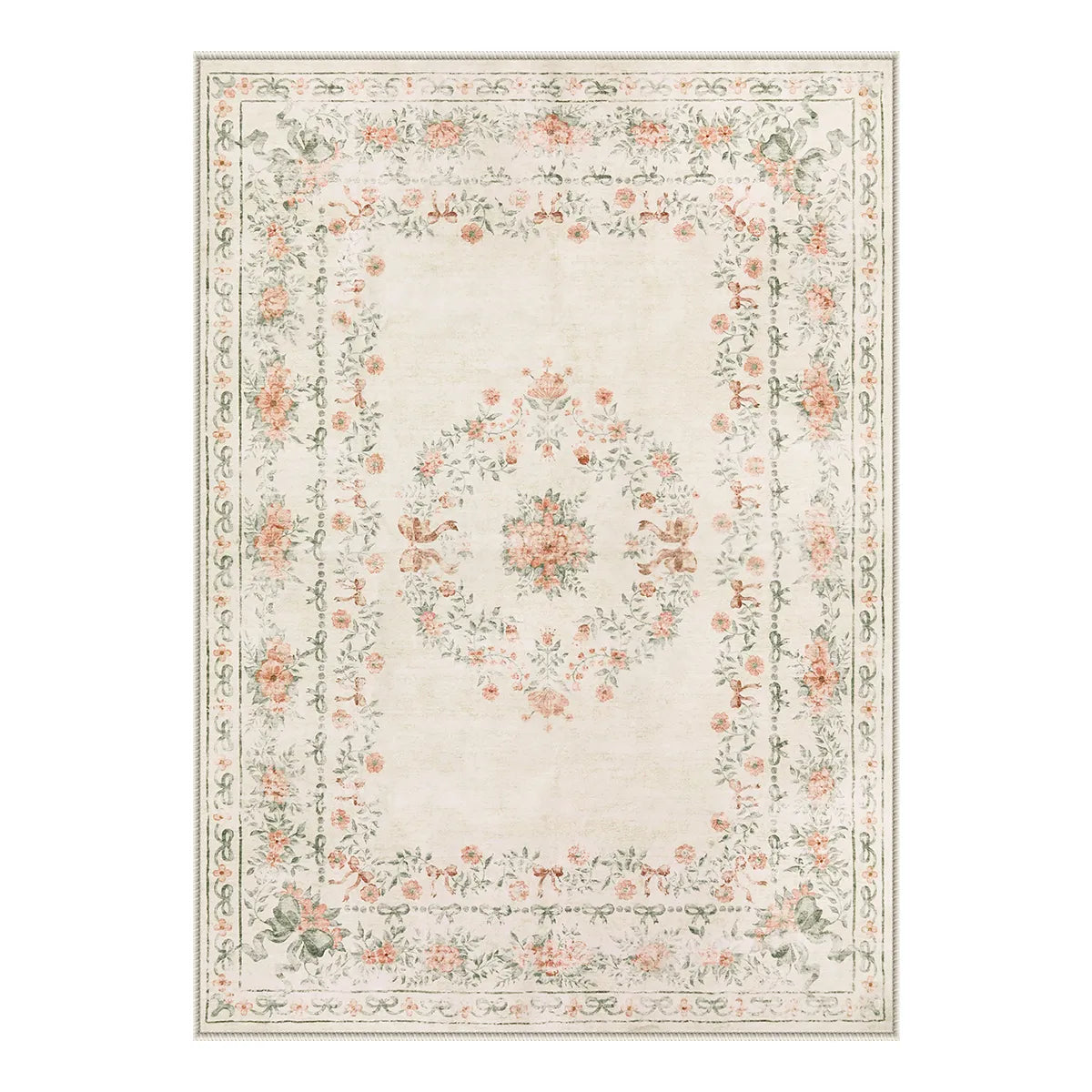 Washable Beige Traditional Floral Rug | Eliane Vintage Style - Lahome