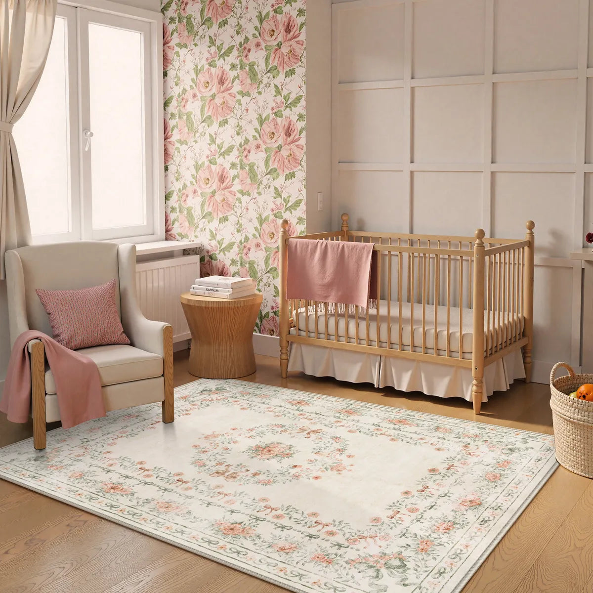Eliane Washable Vintage Traditional Floral Beige Rug Area Rugs Lahome