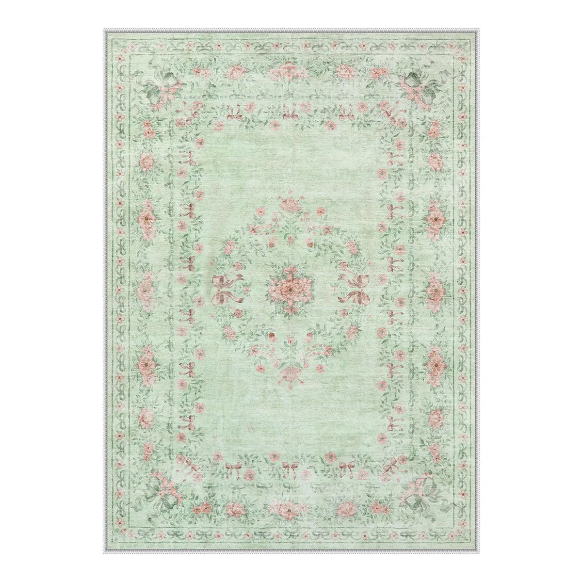 Eliane Washable Vintage Traditional Floral Green Rug Area Rugs Lahome