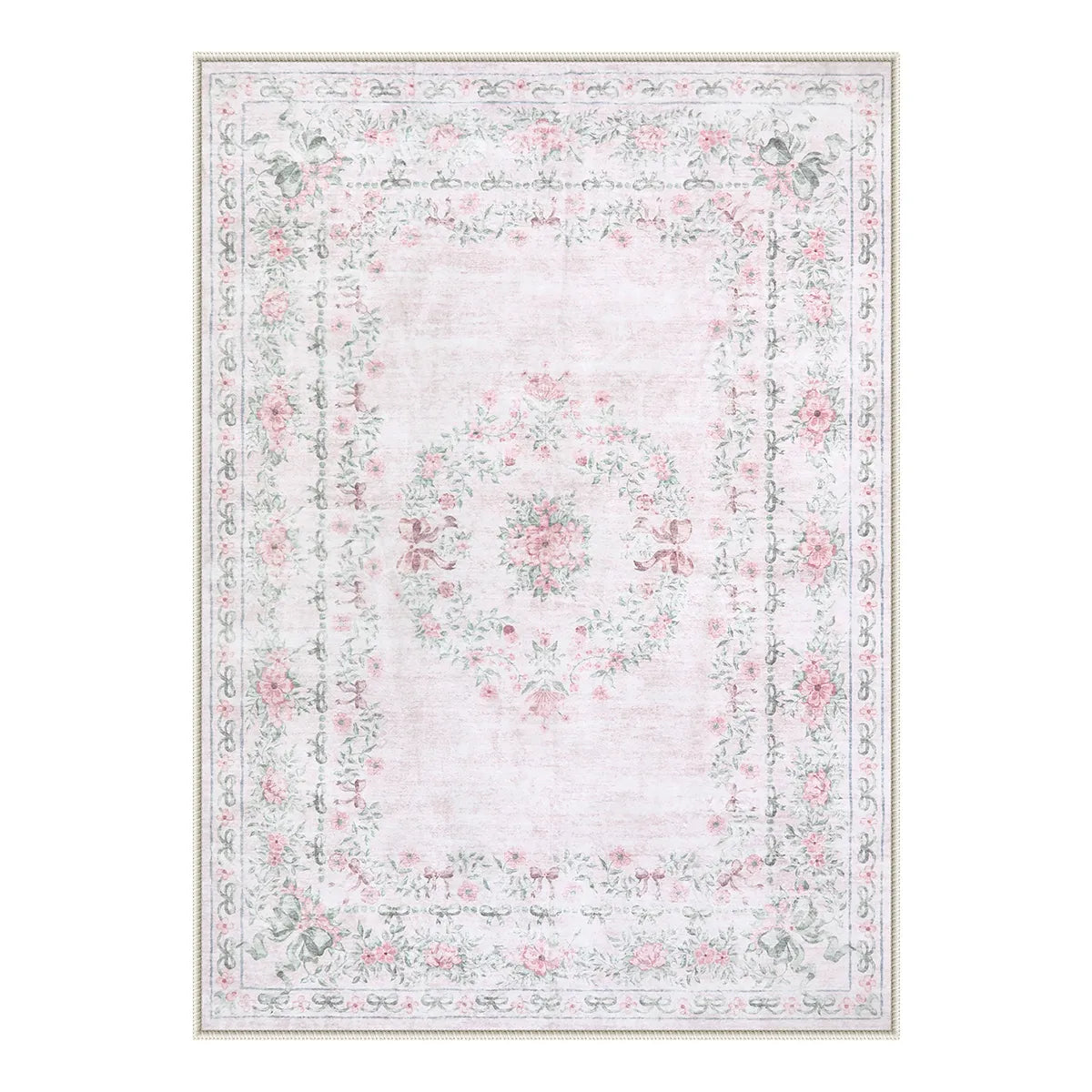 Eliane Washable Vintage Traditional Floral Pink Rug Area Rugs Lahome