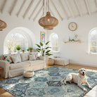 Elise Washable Ultra-thin Transitional Vintage Floral Moroccan Trellis Blue Rug Area Rugs Lahome