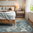 Elise Washable Ultra-thin Transitional Vintage Floral Moroccan Trellis Blue Rug Area Rugs Lahome