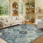 Elise Washable Ultra-thin Transitional Vintage Floral Moroccan Trellis Blue Rug Area Rugs Lahome