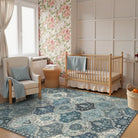 Elise Washable Ultra-thin Transitional Vintage Floral Moroccan Trellis Blue Rug Area Rugs Lahome