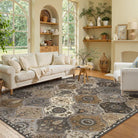 Elise Washable Ultra-thin Transitional Vintage Floral Moroccan Trellis Grey Rug Area Rugs Lahome