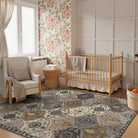 Elise Washable Ultra-thin Transitional Vintage Floral Moroccan Trellis Grey Rug Area Rugs Lahome