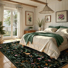 Elowen Washable Boho Forest Botanical Black Rug Rugs Lahome