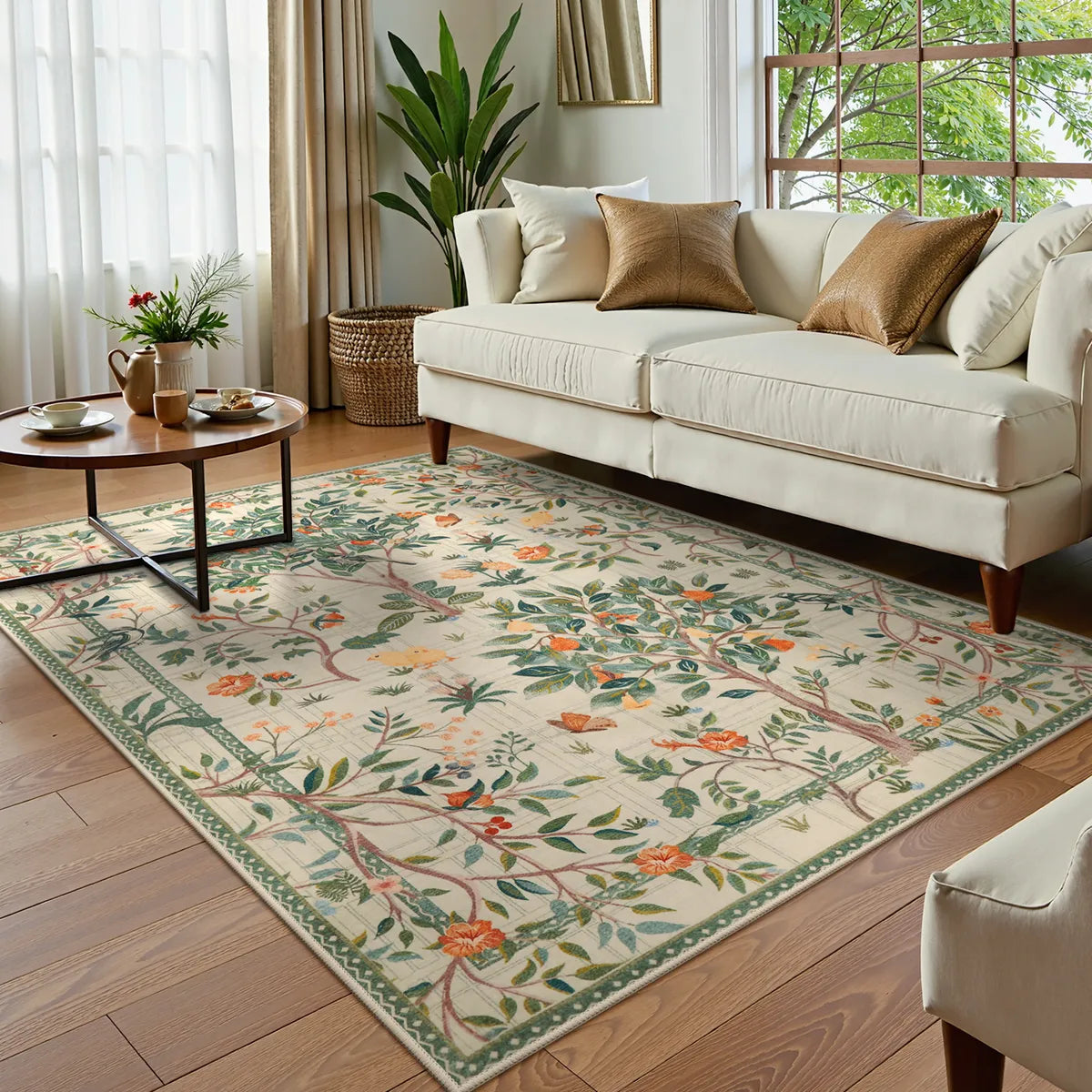 Elowen Washable Boho Forest Botanical Green Rug Rugs Lahome