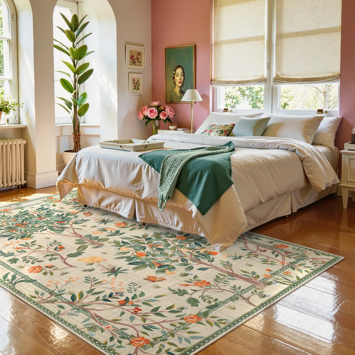 Elowen Washable Boho Forest Botanical Green Rug Rugs Lahome 5' x 7'