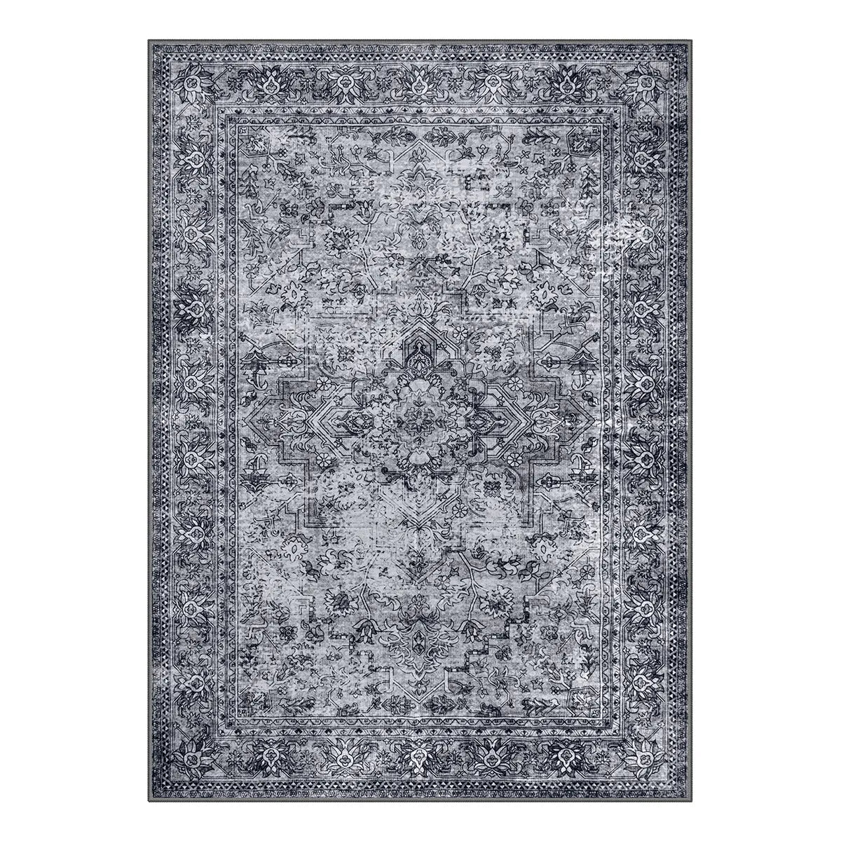 Elysee Washable Vintage Traditional Medallion Black Rug Area Rugs Lahome