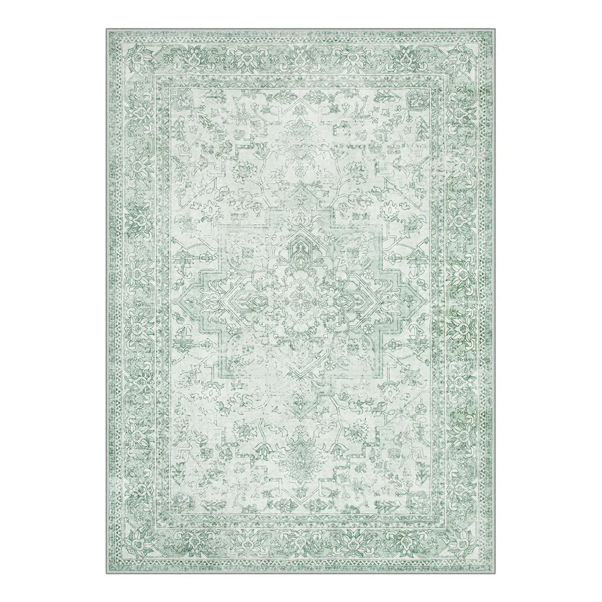 Elysee Washable Vintage Traditional Medallion Green Rug Area Rugs Lahome