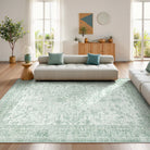 Elysee Washable Vintage Traditional Medallion Green Rug Area Rugs Lahome 5' x 7'