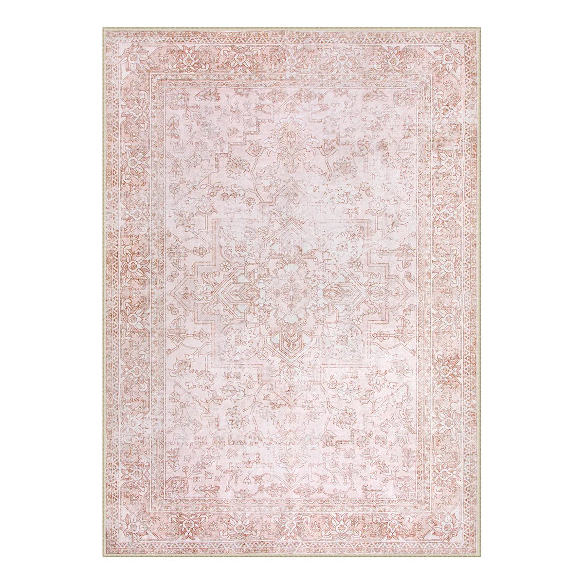 Elysee Washable Vintage Traditional Medallion Pink Rug Area Rugs Lahome