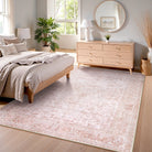Elysee Washable Vintage Traditional Medallion Pink Rug Area Rugs Lahome