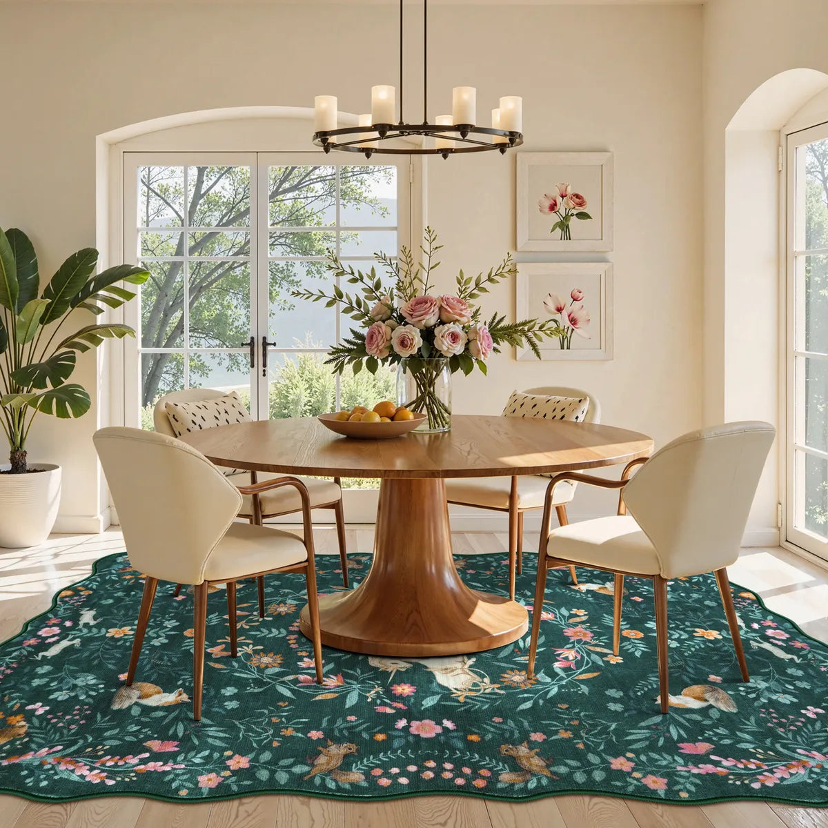 Elysia Washable Maximalist Unicorn Garden Dark Green Rug Area Rugs Lahome