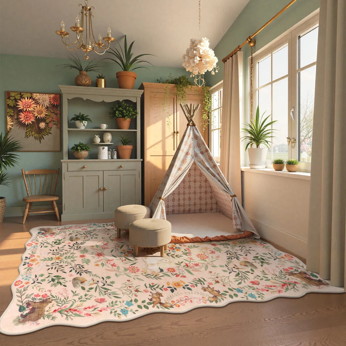 Elysia Washable Maximalist Unicorn Garden Pink Rug Area Rugs Lahome