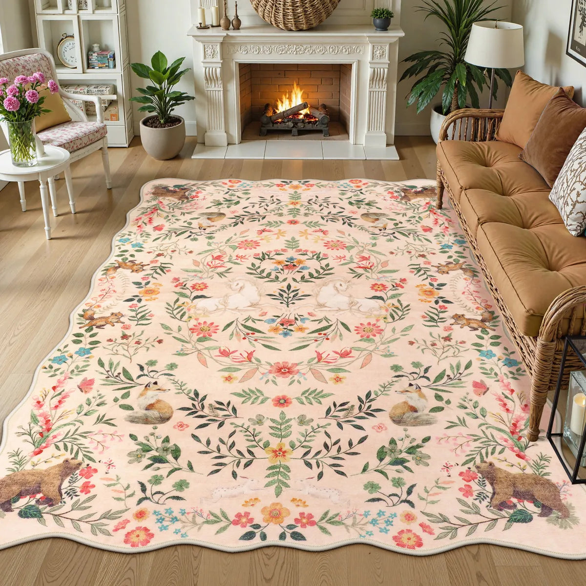 Elysia Washable Maximalist Unicorn Garden Pink Rug Area Rugs Lahome