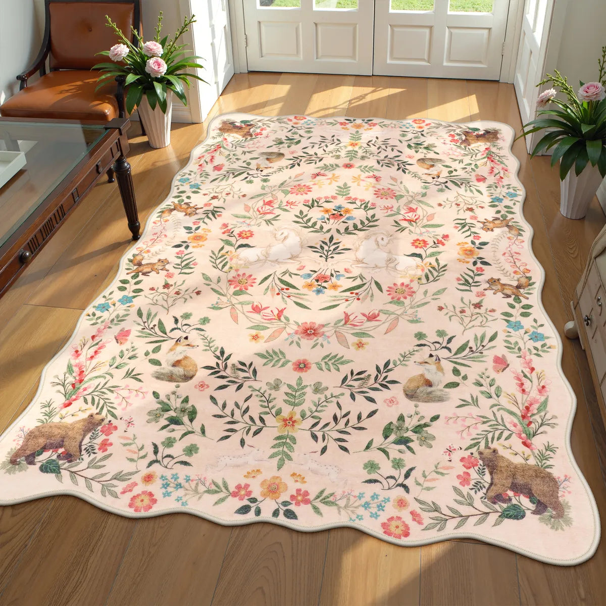 Elysia Washable Maximalist Unicorn Garden Pink Rug Area Rugs Lahome 5' x 7'