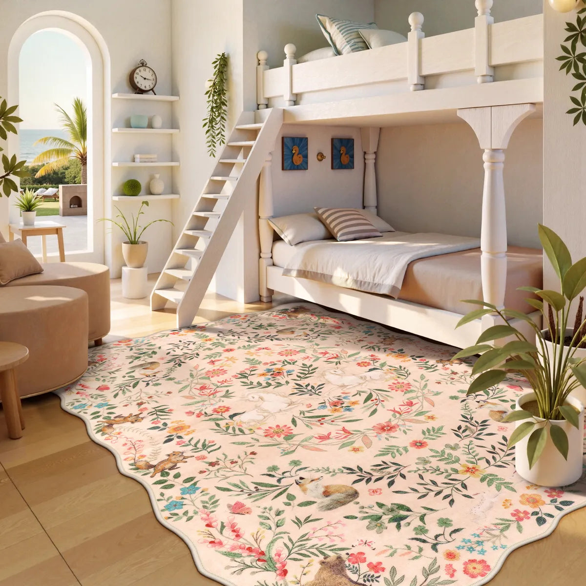 Elysia Washable Maximalist Unicorn Garden Pink Rug Area Rugs Lahome