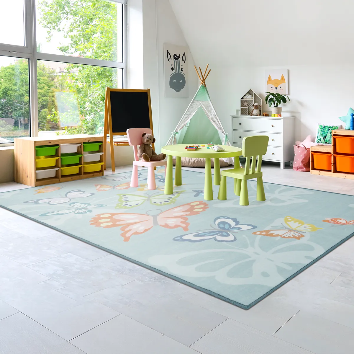 Emis Washable Butterfly Blue Kids Rug Kids Rugs Lahome