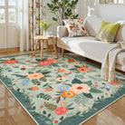 Fleurin Washable Floral Garden Green Rug Area Rugs Lahome 5' x 7'