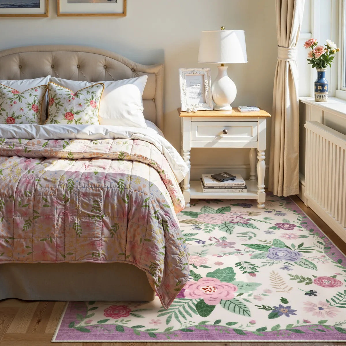 Fleurin Washable Floral Garden Purple Rug Rugs Lahome