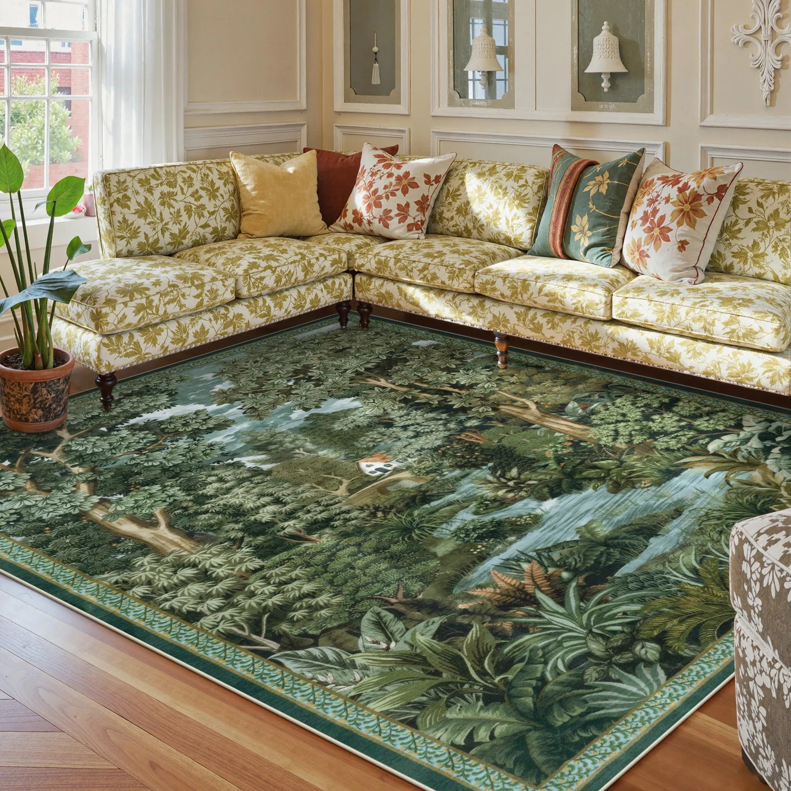Foret Washable Vintage Forest Woodland Green Rug Area Rugs Lahome
