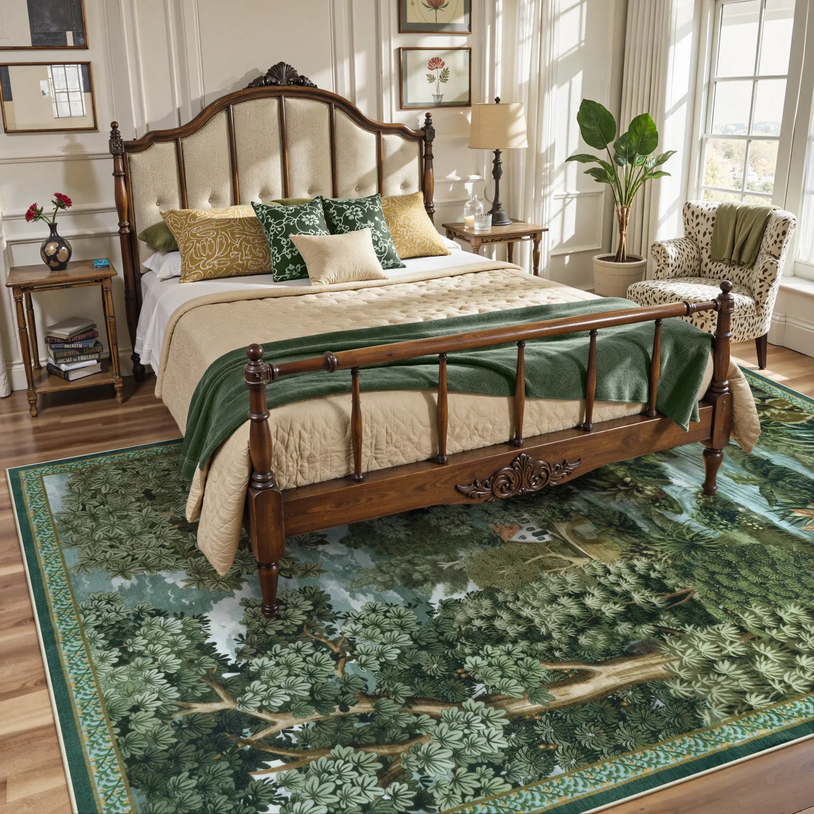 Foret Washable Vintage Forest Woodland Green Rug Area Rugs Lahome