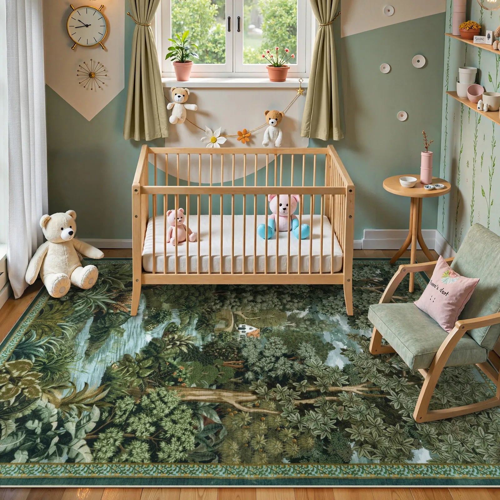 Foret Washable Vintage Forest Woodland Green Rug Area Rugs Lahome