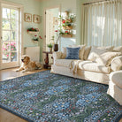 Giverny Washable Maximalism Vintage French Floral Blue Rug Rugs Lahome