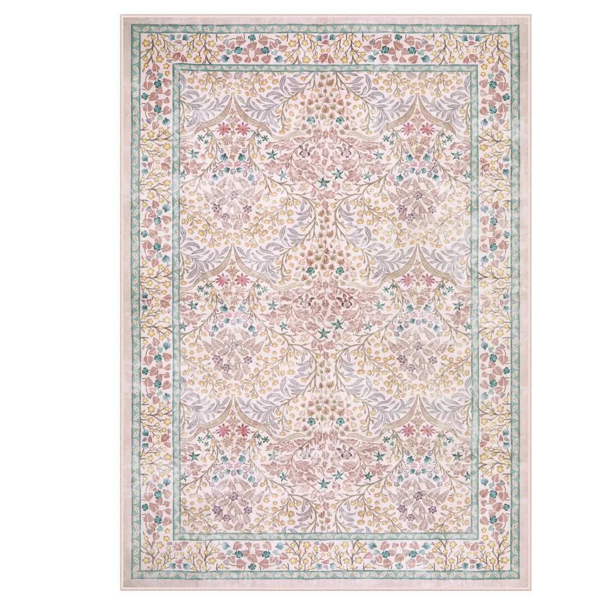 Giverny Washable Maximalism Vintage French Floral Pink Rug Rugs Lahome