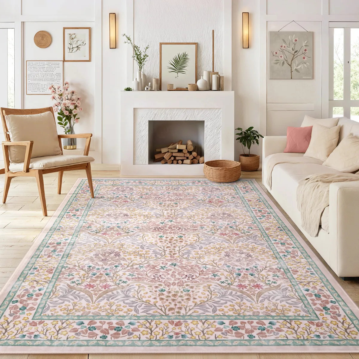 Giverny Washable Maximalism Vintage French Floral Pink Rug Rugs Lahome 5' x 7'
