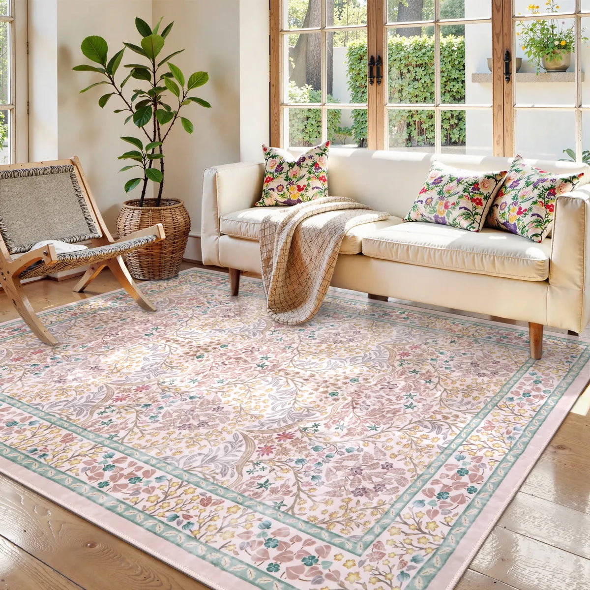 Giverny Washable Maximalism Vintage French Floral Pink Rug Rugs Lahome