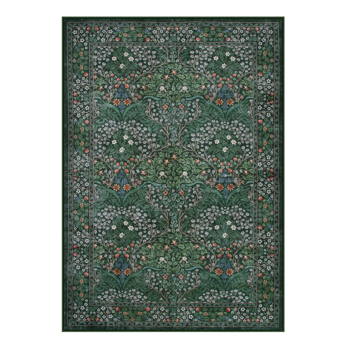 Giverny Washable Vintage French Floral Dark Green Rug