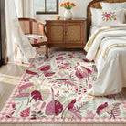 Herbier Washable Botanical Leaf Pink Rug Rugs Lahome