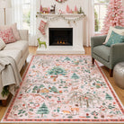 Jocelyn Christmas Washable Winter Woodland Cabin Pink Rug Area Rugs Lahome 5' x 7'