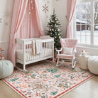 Jocelyn Christmas Washable Winter Woodland Cabin Pink Rug Area Rugs Lahome
