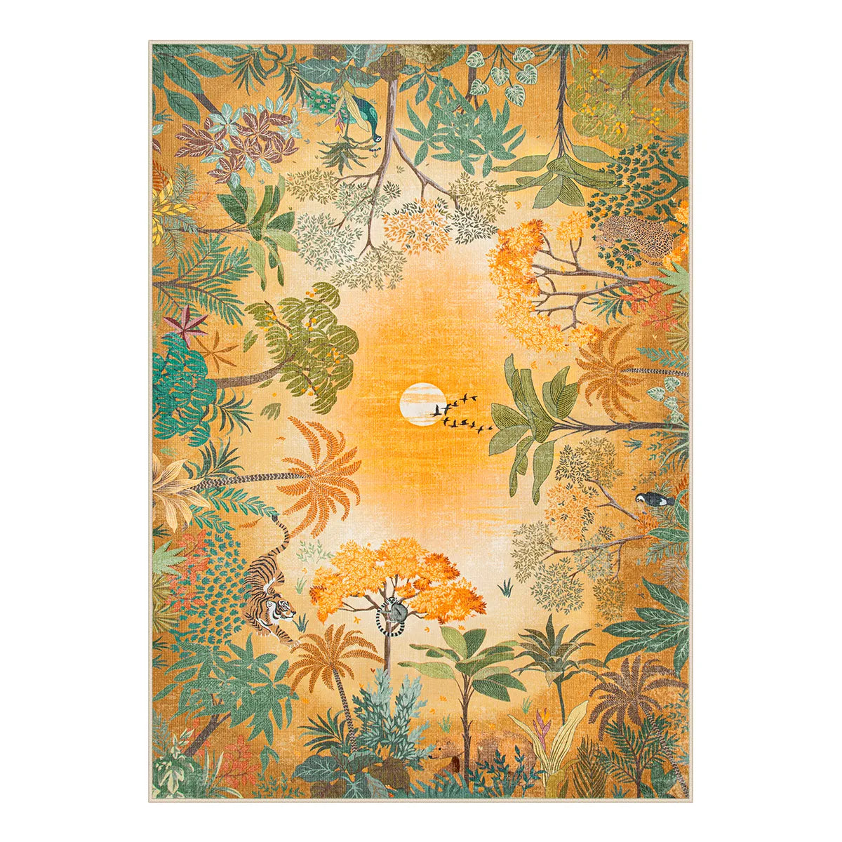 Washable Fall Orange Jungle Sunrise Area Rug | Jolene Tropical Style ...