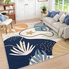Kiki Washable Modern Botanical Leaf Blue/Yellow Rug Area Rugs Lahome