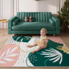 Kiki Washable Modern Botanical Leaf Green Pink Rug Area Rugs Lahome 5' x 7'