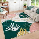 Kiki Washable Modern Botanical Leaf Green Pink Rug Area Rugs Lahome