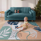 Kiki Washable Modern Botanical Leaf Light Green Rug Area Rugs Lahome