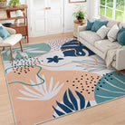 Kiki Washable Modern Botanical Leaf Light Green Rug Area Rugs Lahome 5' x 7'
