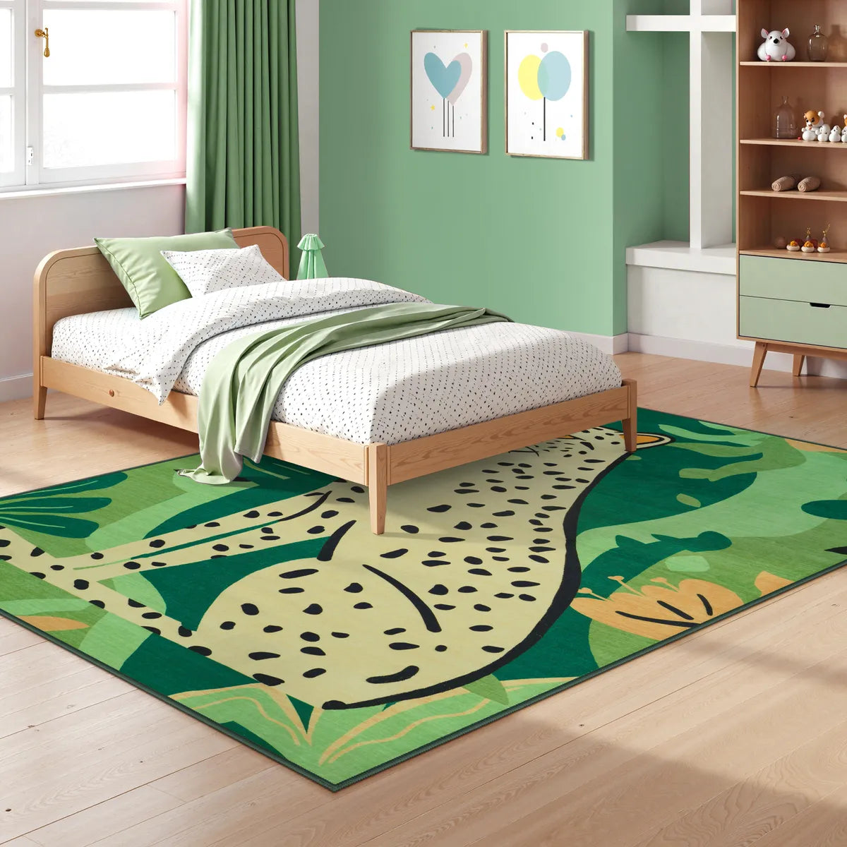 Leon Washable Graphic Cheetah Green kids Rug Area Rugs Lahome
